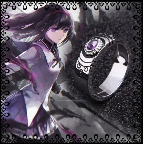 

Puella Magi Madoka Magica Akemi Homura Soul Gem 925 Sterling Silver Ring #7 Cos