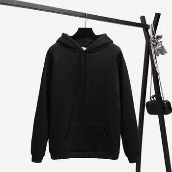

2018 New Winter Fashion Solid Color Harajuku Black Pullover Thick Loose Women Hoodies Sweatshirts Female Casual Sportswear