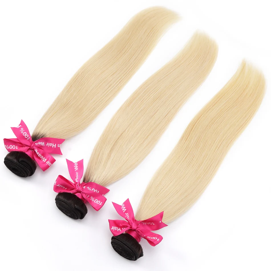 Luvin Ombre блондинка бразильский прямые волосы 100% Remy человеческие Weave Связки Цвет T