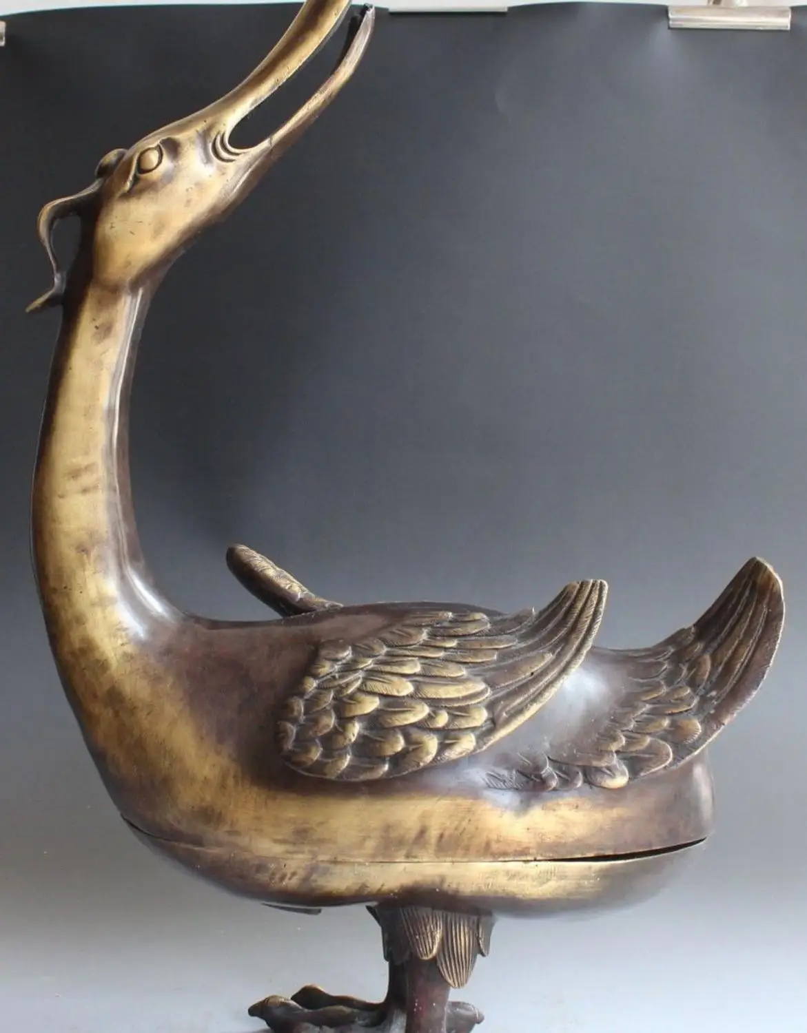 

free shipping 19" Folk Chinese Feng Shui Pure Bronze Animal Duck incense burner Censer Statue