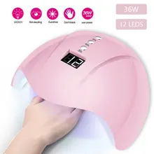 36 Вт гели для ногтей 12 Светодиодный Сушилка для ногтей для лака для ногтей, светодиодная лампа для маникюр, ультрафиолетовый, светодиодный светильник с таймером интеллектуальная сенсорная кнопка