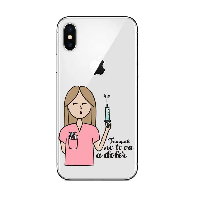 Spain Cartoon Medicine Doctor Nurse Transparent Soft silicone TPU Case For iPhone 8 X XR XS Max 6 6S Plus 5 5S SE Case