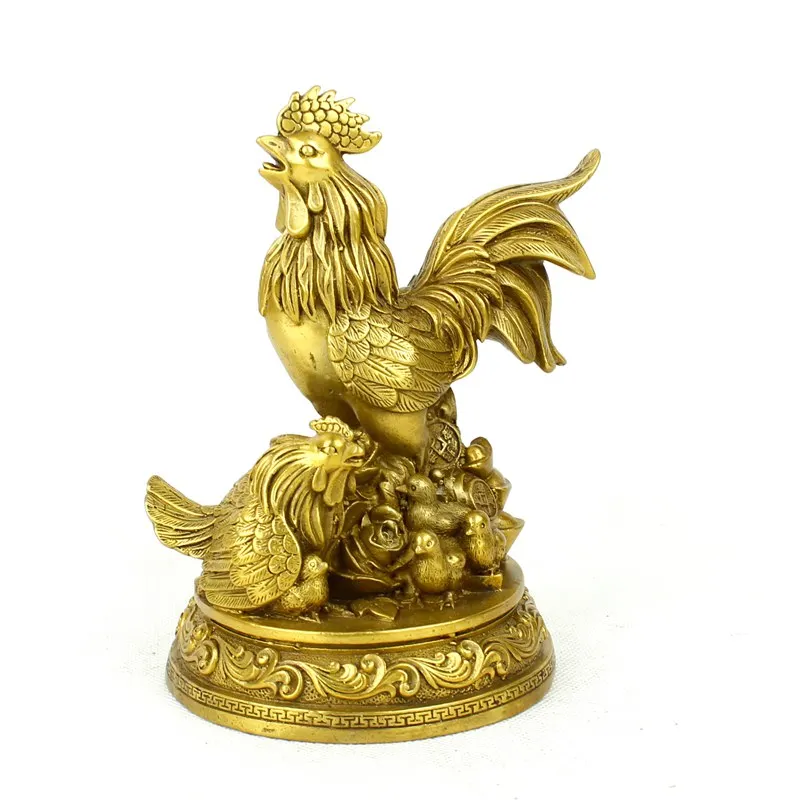 

Chicken Rooster copper family portrait Zhaocai defends the villain Home Furnishing grams of Feng Shui decorationroom Art Statue