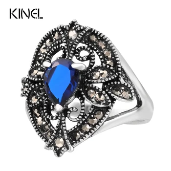 

Kinel Vintage Jewelry Rings For Women Silver Color Water Drop Ring Cheap Jewelry Wholesale Lots Mix