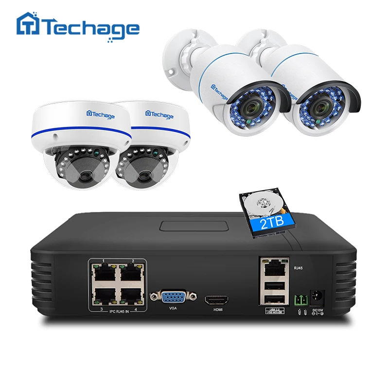 Skup Techage 4CH 1080P HDMI poe nvr zestaw bezpieczeństwa system CCTV 2MP ir cut kryty odkryty CCTV kamera ip kopułkowa P2P nadzoru wideo zestaw
