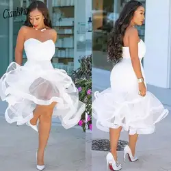 Белое милое короткое вечернее платье без рукавов, Многоярусное платье с оборками, большие размеры, вечернее платье длиной до колен, Платье