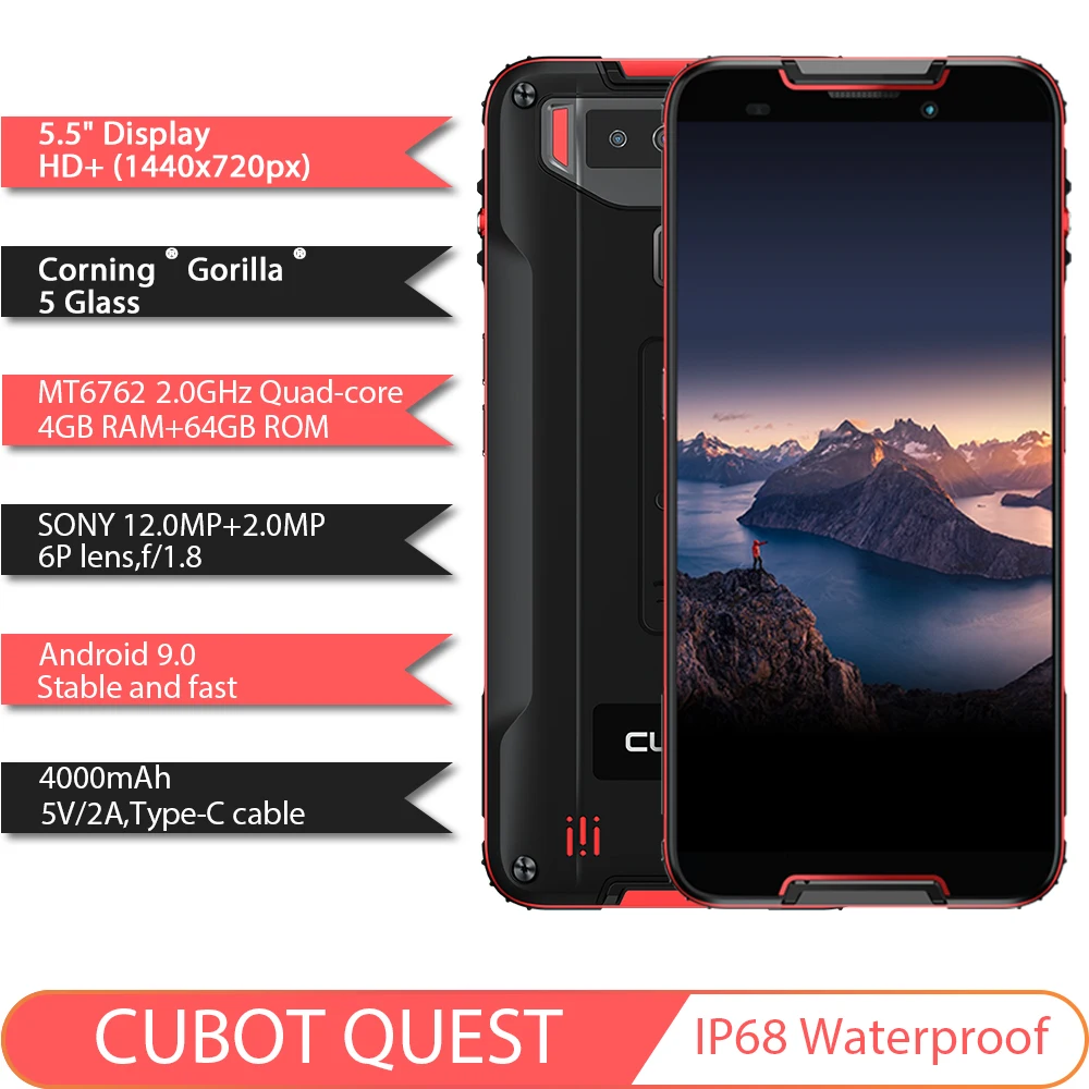 Cubot Quest Cellphone IP68 Sports Rugged Phone Helio P22 Octa-Core 5.5