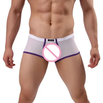

Male Underwear Boxers Low Waist Pouch Mesh See Through Mens Boxers Shorts Cuecas Transpanrent Underwear Fashion Mens Boxers