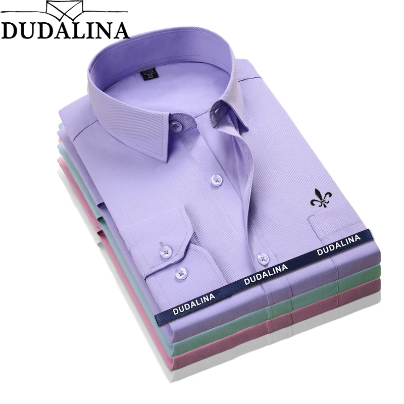 Kopen Dudalina 2019 Mannen Shirt Lange Mouw Mode Klassieke Effen Gestreepte Twill Mannelijke Formele Werk Shirts Merk Jurk Shirt Man Pocket