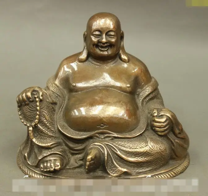 

S03833 5" Chinese Buddhist Bronze Happy Laughing Maitreya Buddha Bead Money Bag Statue (B0328)