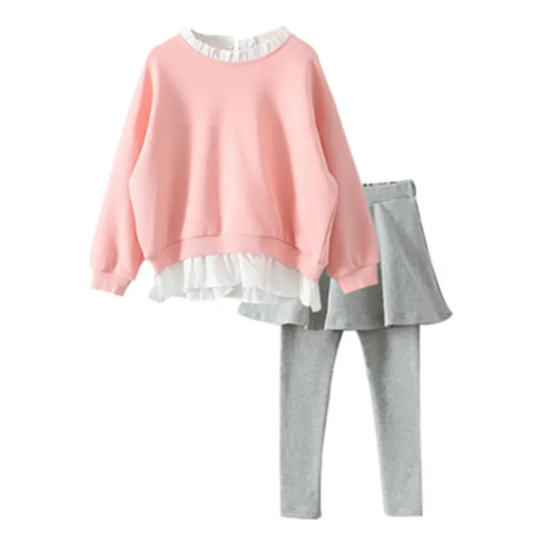 

2017 autumn teens girls clothing sets sweatshirt +skirt leggings two pieces kids clothes