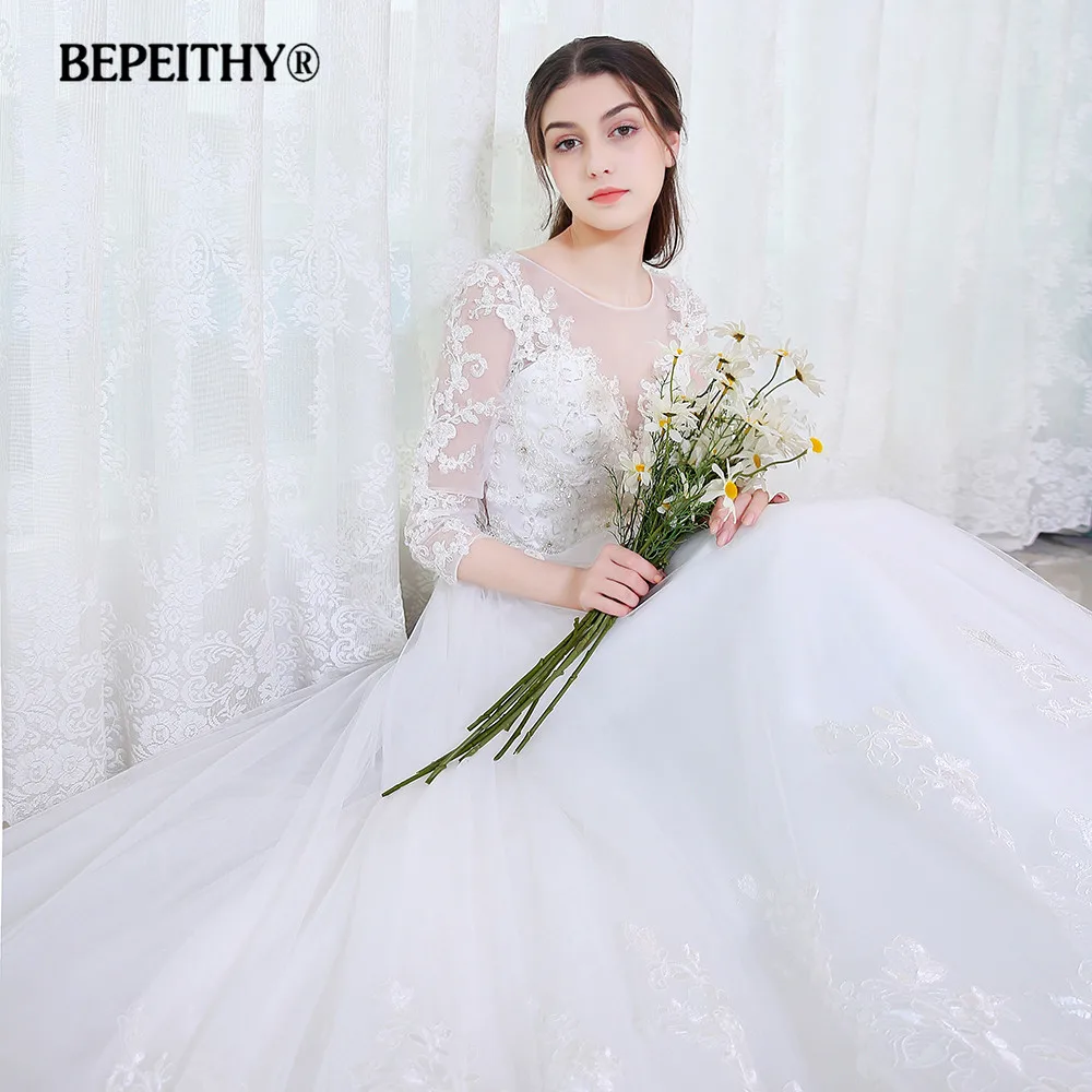 BEPEITHY бальное платье принцессы свадебное Длинные рукава с поясом Vestido De Novia 2019 кружево Винтаж свадебное платье невесты