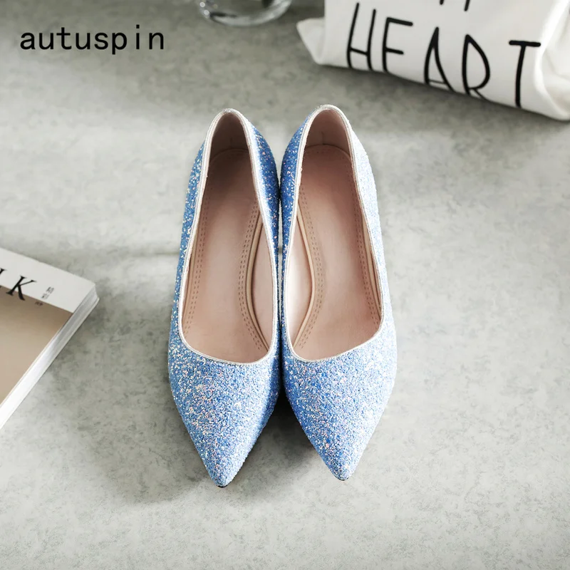 

Autuspin Blue Women Heels Fashion Sexy Women's Pumps Vintage Pointed Toe Dress Shoes Woman Office Ladies Pumps New Party Heel