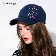 GZHilovingL Весна Лето Повседневная хлопковая кепка с прямым козырьком со стразами бейсболка для женщин Регулируемая бейсбольная шапка Casquette