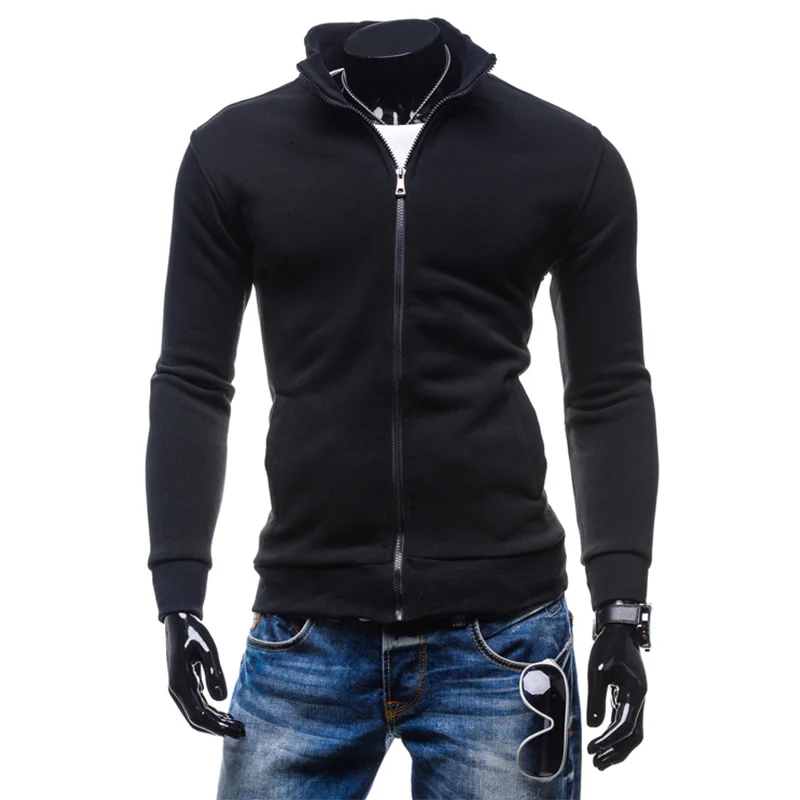 Men Hooded Sweatshirts Classic Vintage Black Solid Zipper Best Quality