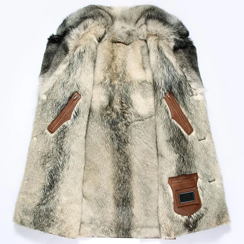 Мужская Шуба Роскошная Волчья меховая подкладка пальто из овчины натуральная кожа овчина куртка длинная верхняя одежда TJ26