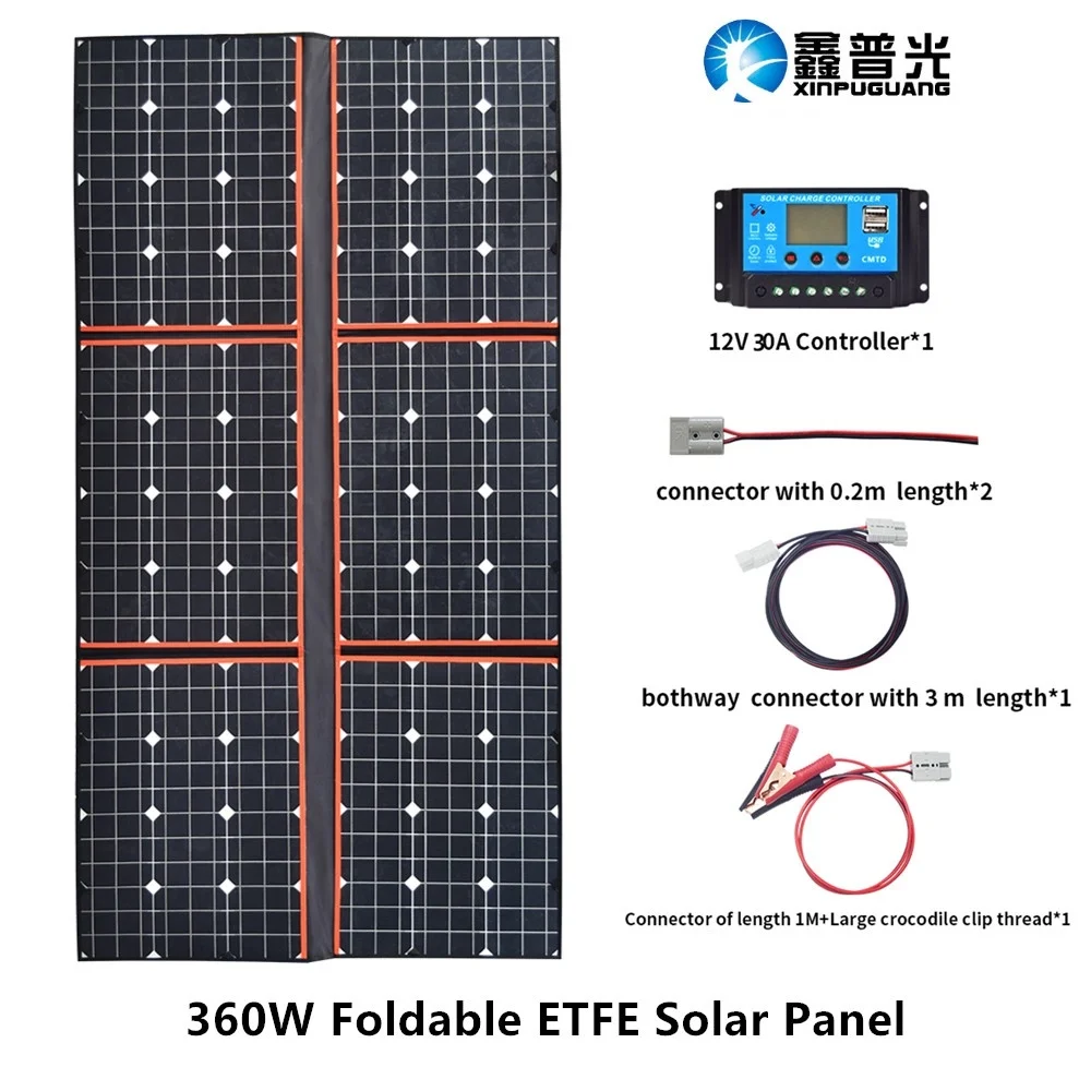  360W ETFE Solar Panel Portable Foldable Bag Module Cable 30A USB Controller for 12V Outdoor camping