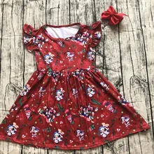 Осенне-зимнее красное платье с рукавами-крылышками и мультяшным рисунком мыши эксклюзивное рождественское платье из молочного шелка для девочек подходящие аксессуары