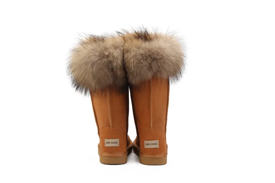 MBR FORCE/женские зимние сапоги с натуральным лисьим мехом; теплые высокие сапоги из натуральной коровьей кожи; высокие зимние сапоги; женская обувь