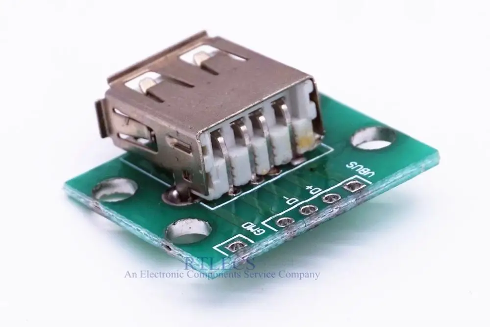 

2 pcs USB 2.0 A Type Receptacle Female Socket Soldered on PCB Adapter to 4 pin 2.54 mm Through Holes Single Row Pin DIP