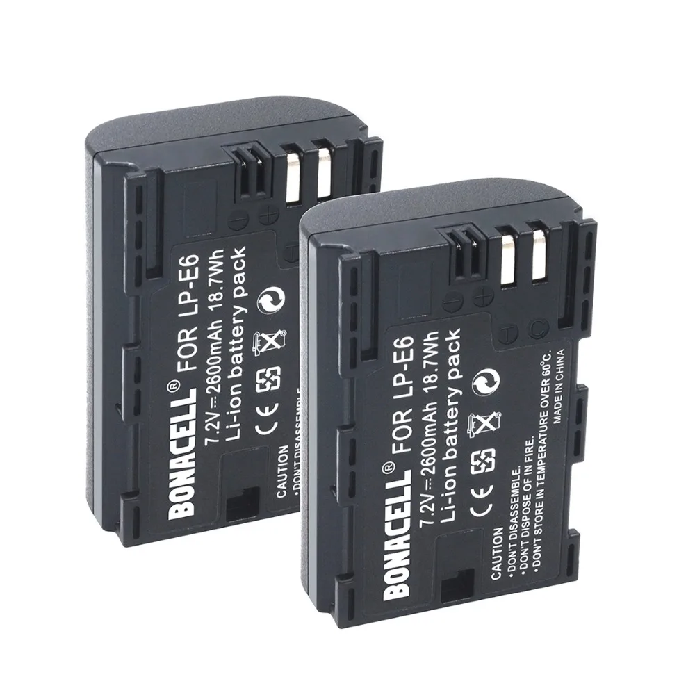 

bonacell 2pcs 2600mAh LP-E6 LP E6 Battery for Canon 7D Mark II Camera for EOS 60D 70D 80D for EOS 5D Mark II III IV