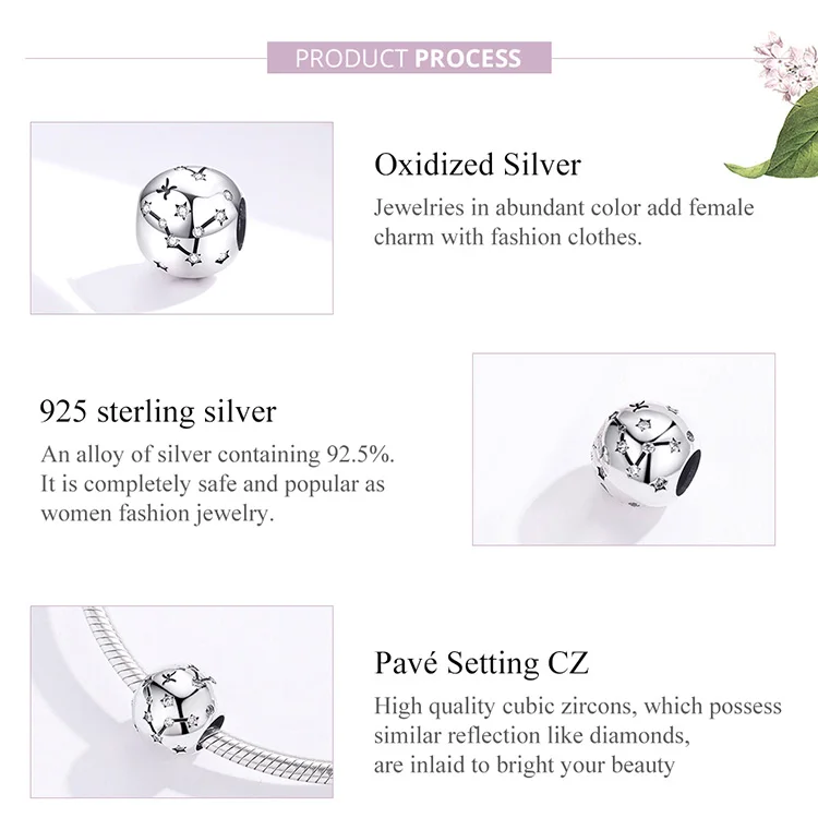 Натуральная 925 пробы серебро 12 созвездия зодиака круглые бусины, подходят к оригиналу Pandora, браслет, ювелирные изделия с бриллиантами