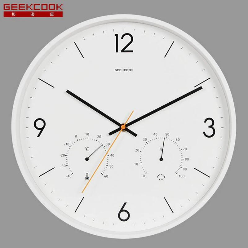  Large Metal Wall Clock with Thermometer Humidity Silent Non Ticking 14 inch Wall Watch for Living R - 32832311916