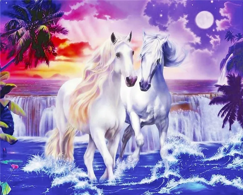 

5D diy diamond painting White horse waves rhinestones cube drill cross stitch needlework home decorative relative gifts