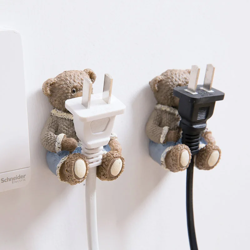 

adorable outlet power cord storage rack wall stick hook holder home Resin girls cartoon bear power cord rack