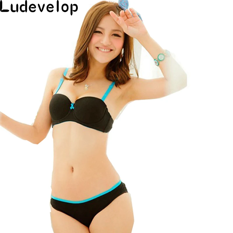 

6 Colors Intimate Vs Brand Push Up Sexy Half Cup Bra Sets Women's Underwear Set Seamless Cute Bow Flower Bra And Panty Set