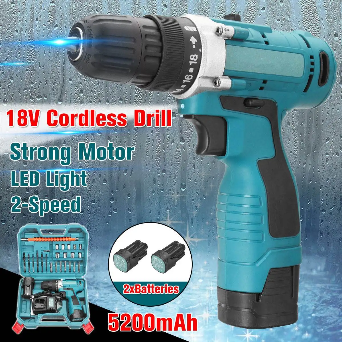 

18V Electric Screwdriver Cordless Drill 2-Speed 2 Batteries Mini Wireless Power Driver DC Lithium-Ion Battery 10mm Impact Drill