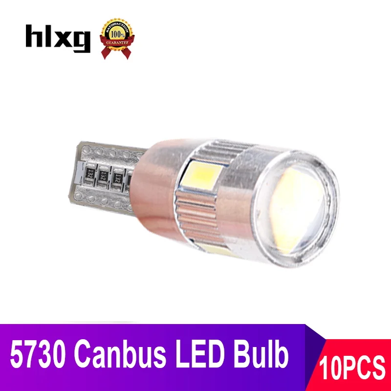 

hlxg 10pcs T10 W5W Car LED Bulb Canbus error free 12v Auto Interior Dome Reading t10 led Light Lamp 5630 6smd car styling white