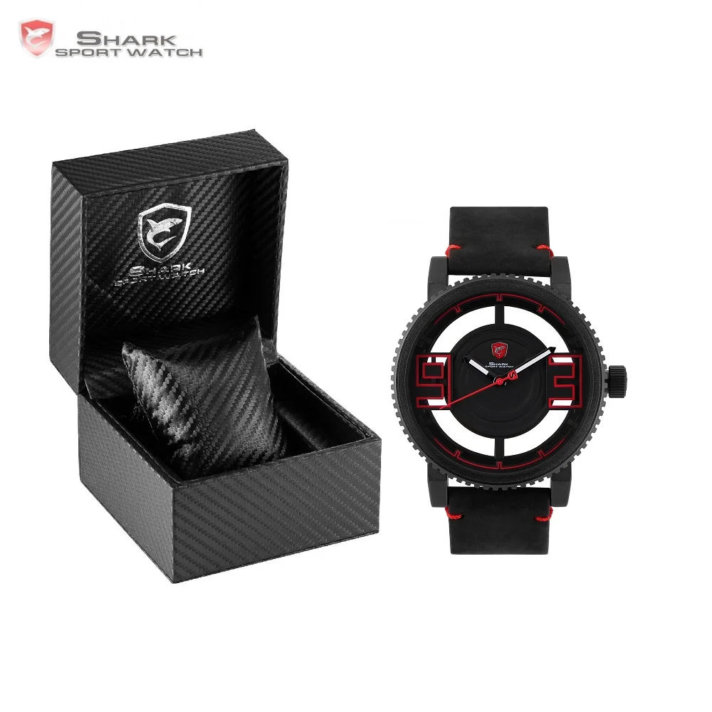 

Luxury Leather Box Megamouth Shark Sport Watch 3D Special Transparent Designer Brand Leather Band Quartz Male Watches /SH542-545