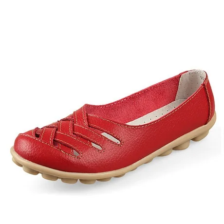 Женская обувь из натуральной кожи на плоской подошве; женские лоферы 13 цветов; женские туфли-оксфорды; мокасины из мягкой кожи; повседневная женская обувь на плоской подошве; размер 42 - Цвет: red