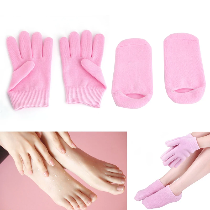OOTDTY 1 пара супер мягкие ножки носки гель/перчатки силиконовый гель пинетки для спа, увлажняющий стельки Новый супер мягкий