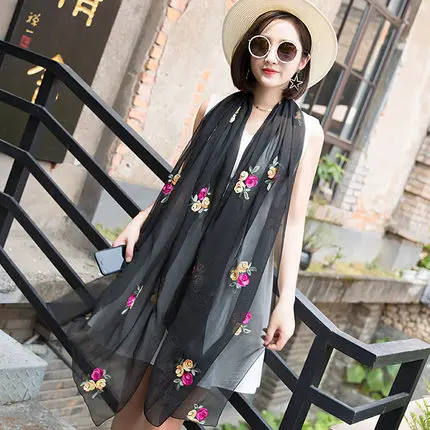 

Embroidered Scarf Female Spring and Autumn New Chiffon National Wind Super Large Silk Scarf Air Conditioning Shawl Long Sunscree