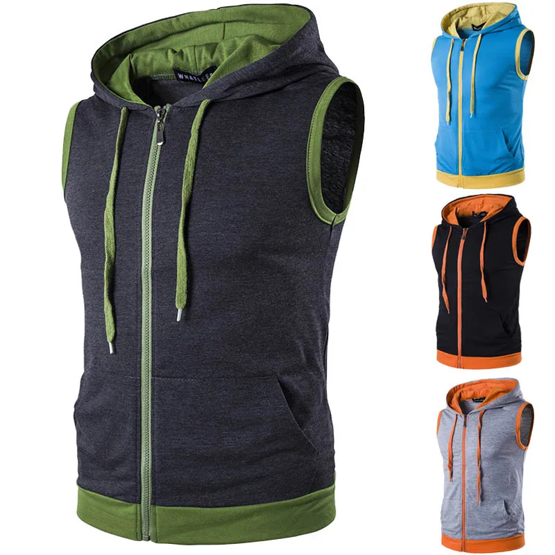 EU Size Cotton Hooded Sweatshirt Gym Tank Tops For Men Bodybuilding ...