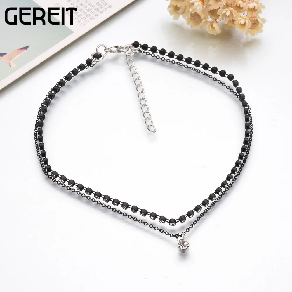 Double Layer Choker Necklace Black Plastic Hademade Gothic Jewelry