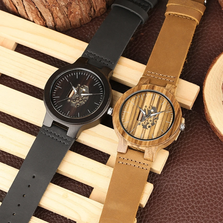 Vintage Black Ebony Wooden Men's Watches Zebra Stripe Round Analog Quartz Wristwatch Sport Skeleton Clock Male Relogio Masculino 2018 (13)