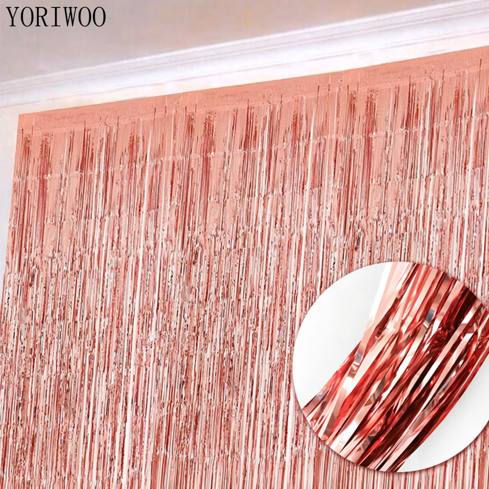 Goedkoop YORIWOO 1x2 m Rose Gold Metallic Folie Gordijn Fringe Klatergoud Slingers Wedding Achtergrond Foto Props Verjaardagsfeestje Decoraties muur