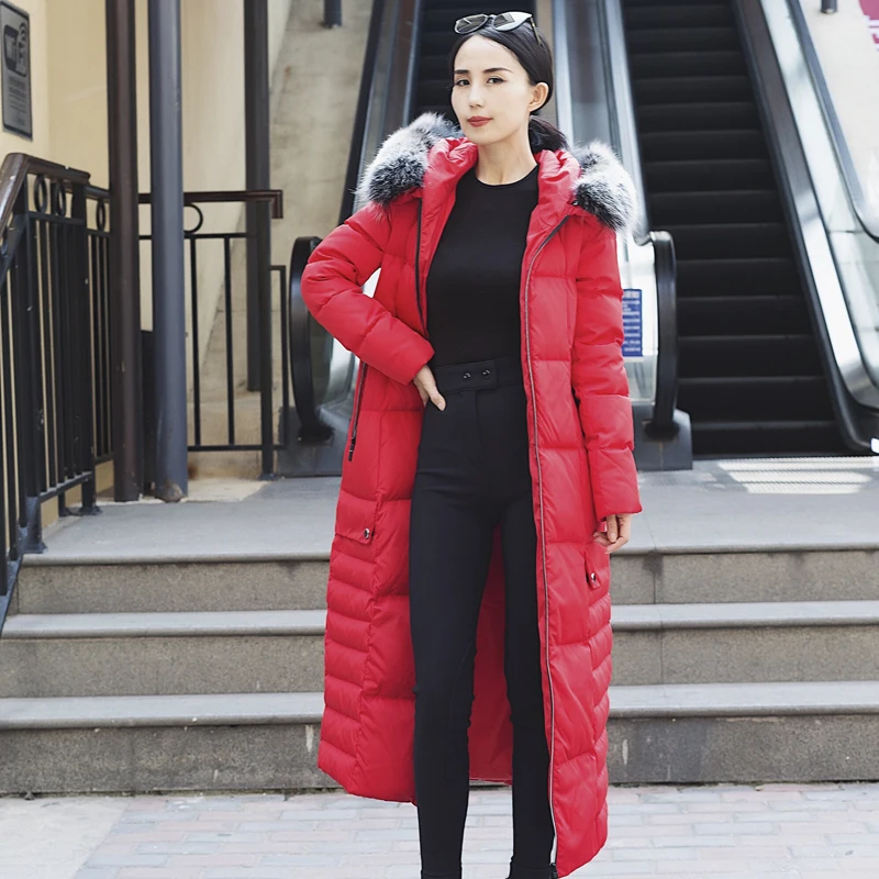 2018 Col Manteau Fourrure Renard Femelle Canard Veste X D'hiver Duvet long Épaississent Pour Outwaer Yr163 Blanc Femmes Capuchon Black À De Chaud Parka red pxnqnAtw4