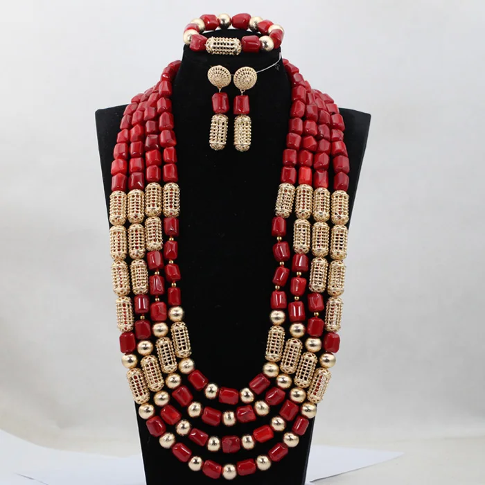 Коралловое свадебное ювелирное ожерелье, набор нигерийских невесты фантастические оригинальные коралловые бусы, женский ювелирный набор, массивный смелый эффектный ABH819 - Окраска металла: 10