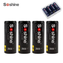 4 шт. Soshine 3,7 в 5500 мАч 26650 литий-ионный перезаряжаемые батарея с защищенный выключатель питания + Портативный батарея коробка