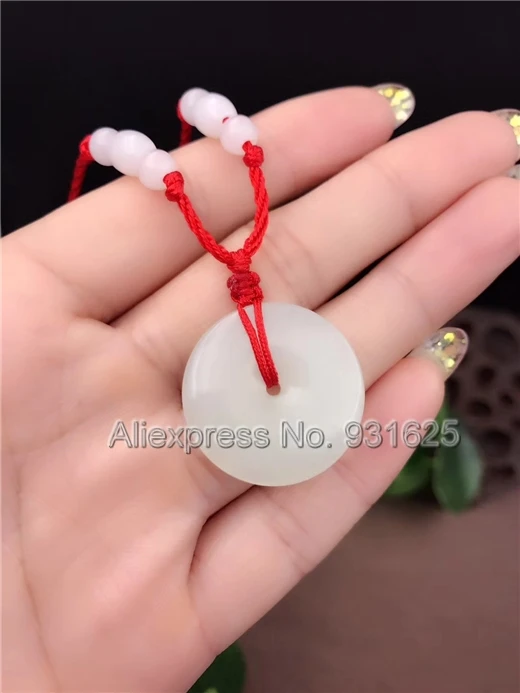 925 silver Natural White HeTian Yu Round Buckle Graceful Design Lucky Pendant Necklace + certificate Fashion Jewelry | Украшения и