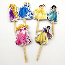 24PCS PACK Decorate Birthday Party Cake Topper Girls Favors Snow White Princess Theme Baby Shower Cupcake