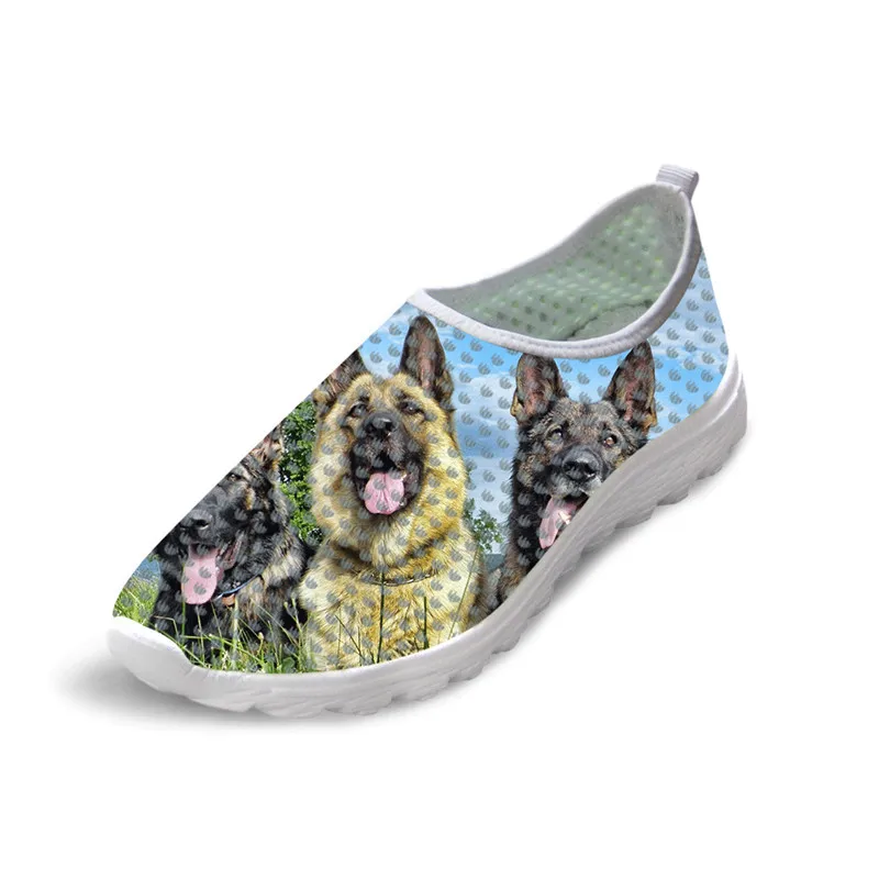 

New Breathable mesh shoes for woman With Low Heels Slip On German shepherd dog Print Casual Shoes Women Loafers Soft Nurse shoes
