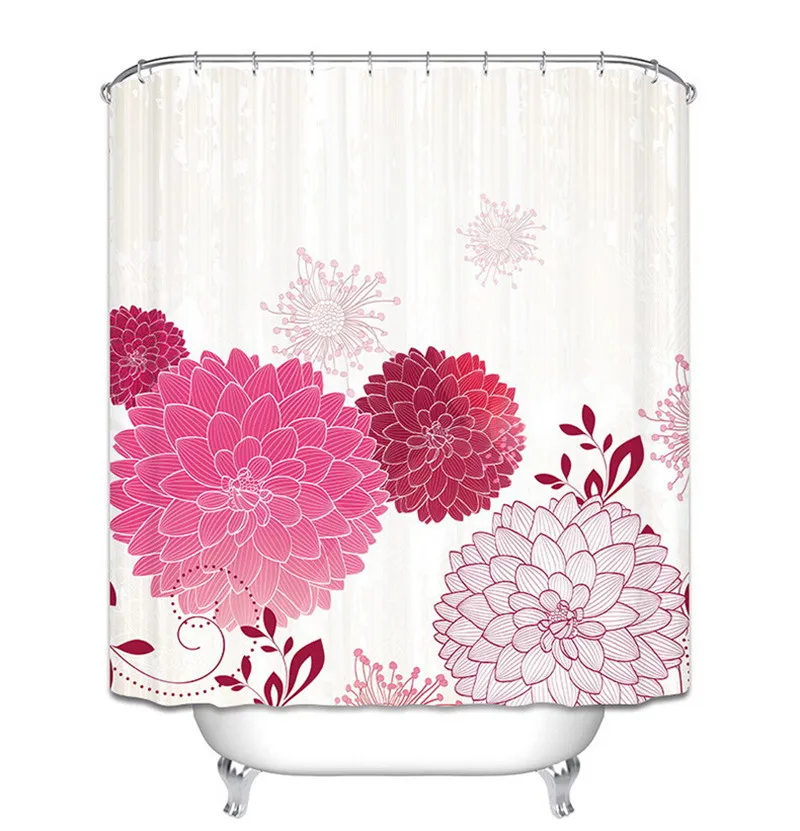 3D Shower Curtain Red Hydrangea Pattern Elefant Bathroom Drapes Curtains Waterproof Polyester