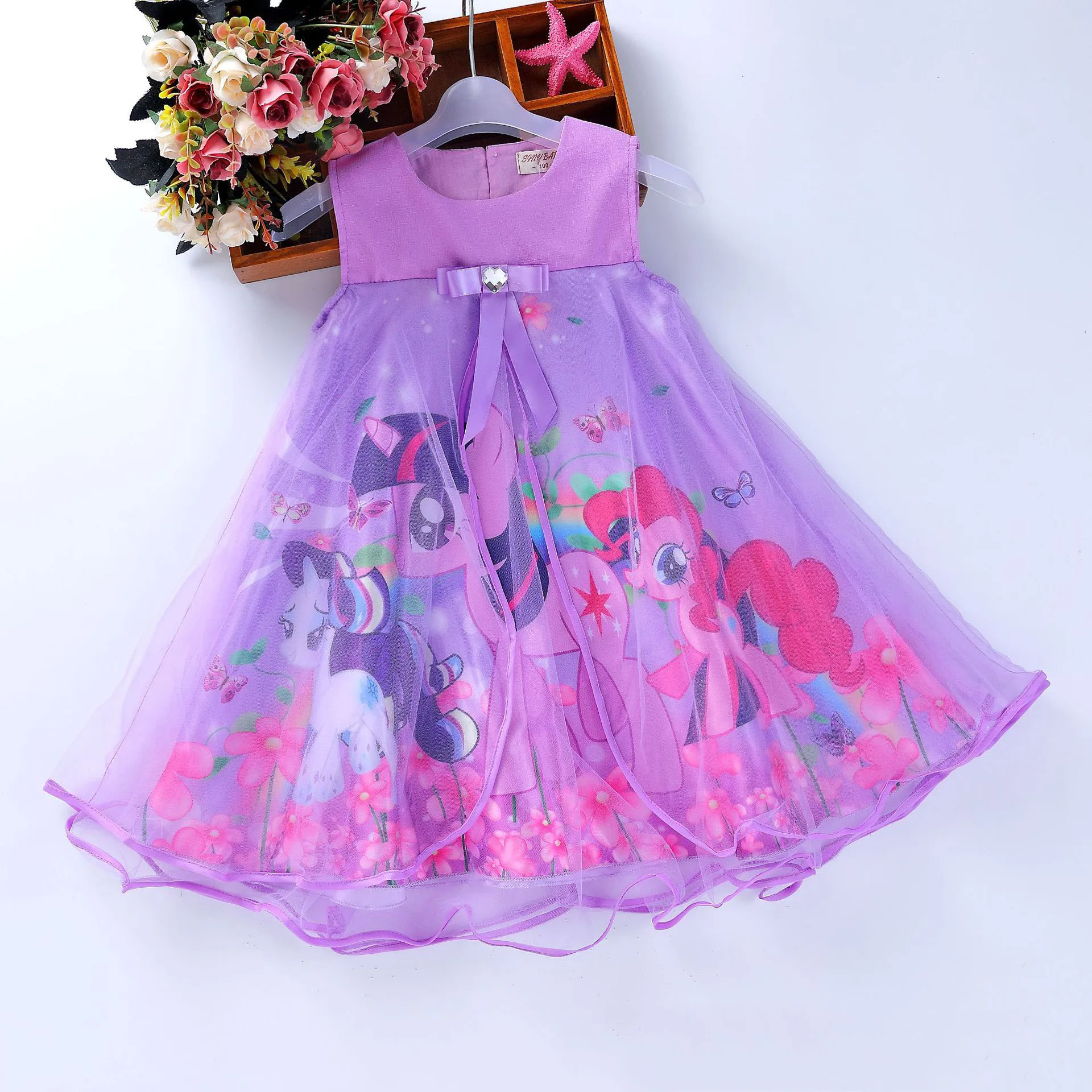 Костюм принцессы; Детские платья для девочек; праздничное платье с принтом Маленького Пони для маленьких девочек; Одежда для маленьких девочек с вышивкой и блестками