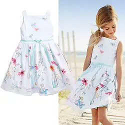 Новинка 2015 горячая детская одежда для девочек с цветочным принтом летнее платье костюм модное Повседневное платье принцессы детская
