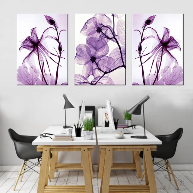 3 Pcs/set New Purple Flower Wall Art Painting Prints On Canvas Abstract